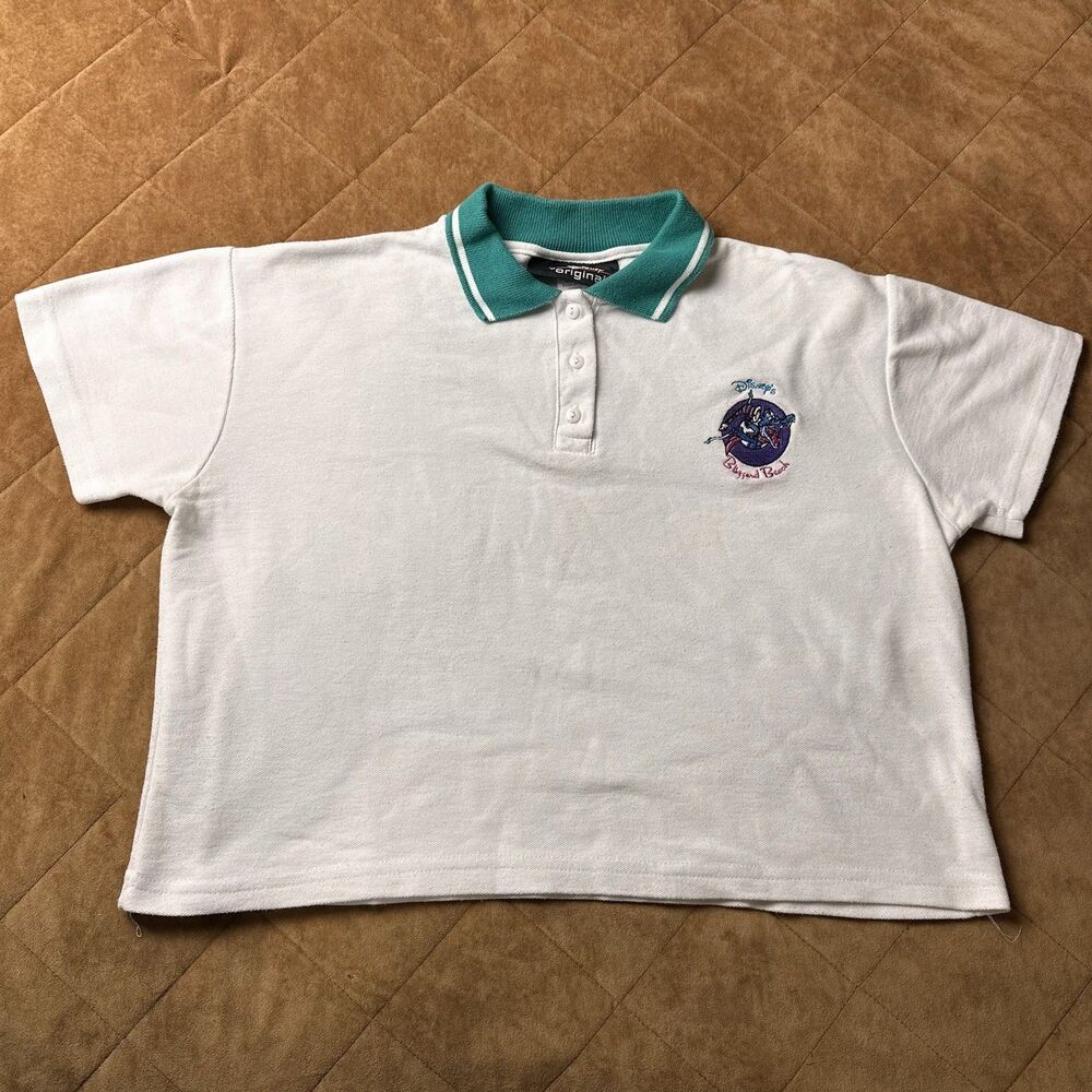 Vtg 90s Disney Blizzard Beach Cropped Polo Shirt Womens L Ice Gator USA